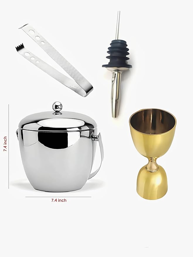 ABHAS® 1.5L Stainless Steel Apple-Shaped Ice Bucket With Tong, Peg Measurer & Wine Stopper | Premium Bar Accessory