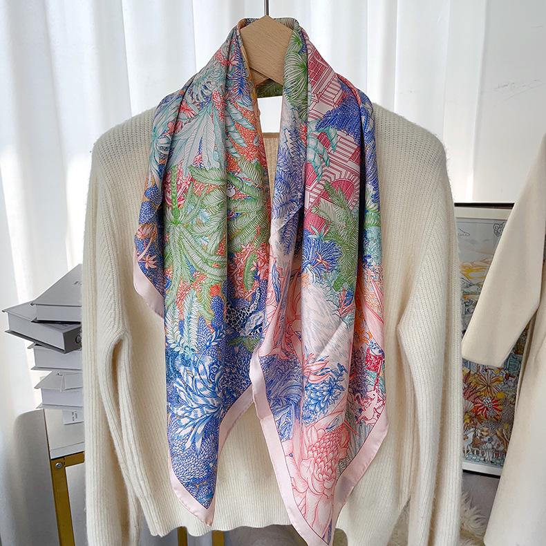 Elegant Thickened Mulberry Silk Twill Scarf/Shawl - Dual-Color Print for Women