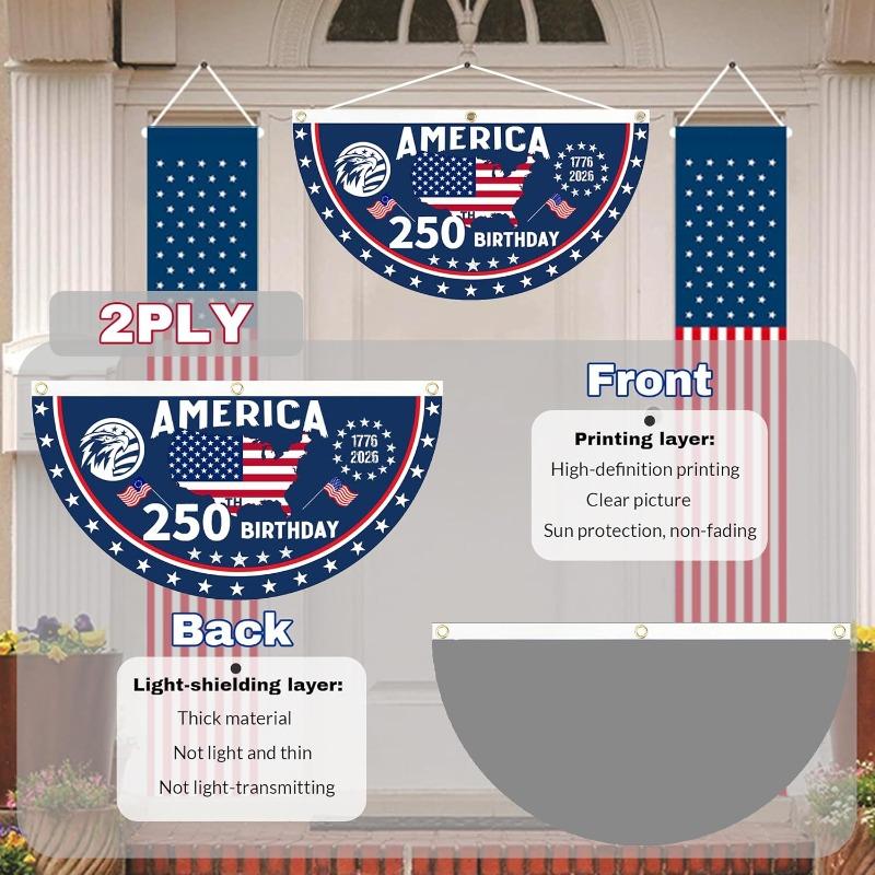 2PCS 250th Anniversary USA Flag, 1776-2026 Fan Flags,American Anniversary Flag for Wall, Front Door, Porch Outdoor Decorations