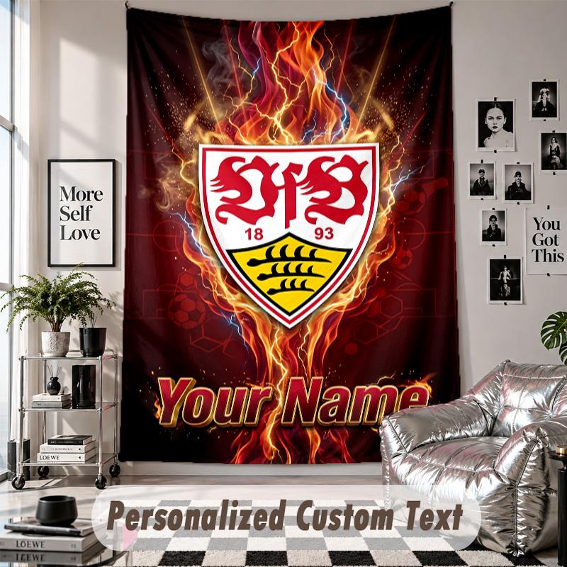 Wall Hanging Tapestry With Custom Name & Text, VfB Stuttgart FC Decorative Tapestry For Bedroom
