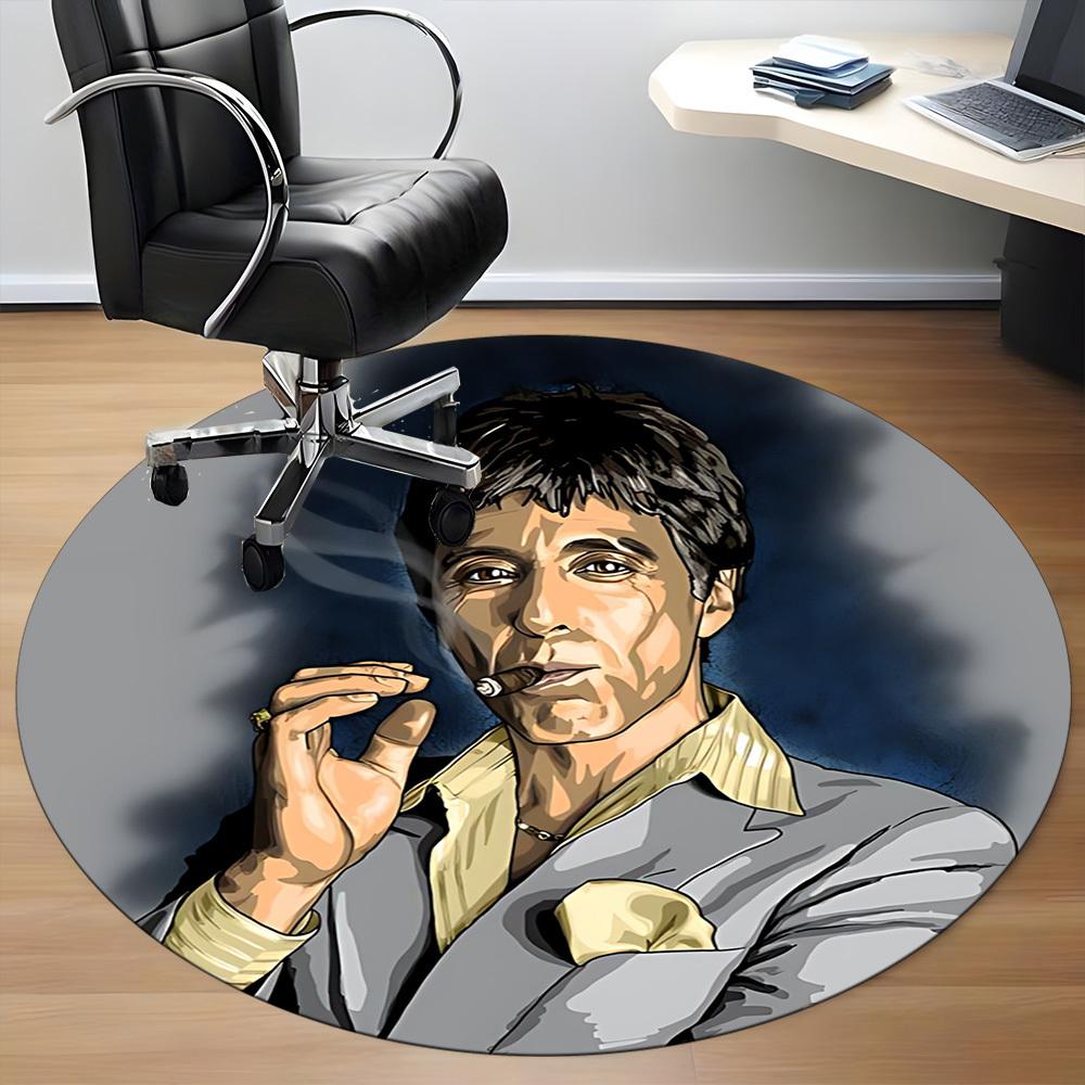 1PC Scarface Office Round Rug, Non-slip, Soft and Durable Office Rug for Interior Decoration, Perfect for Office yy250915004