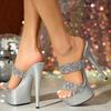 Liyke Runway Style Super High Heels Platform Slippers Fashion Silver Sequined PVC Summer Party Banquet Shoes Women Big Suze 43