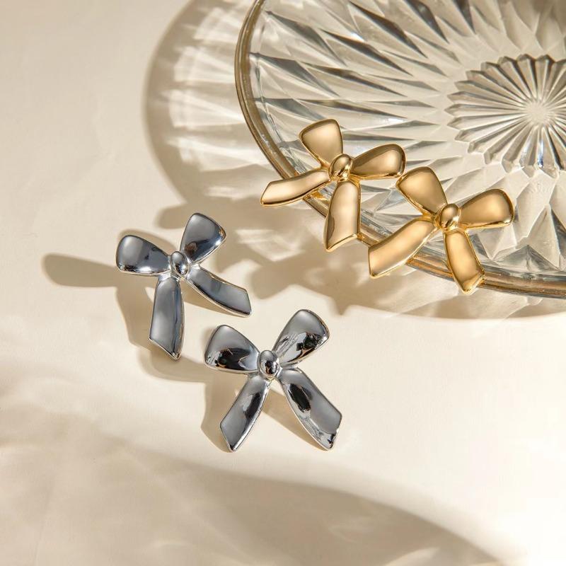 Романтичные серьги-гвоздики с бантом для женщин из нержавеющей стали золотого цвета, милые водонепроницаемые ювелирные изделия