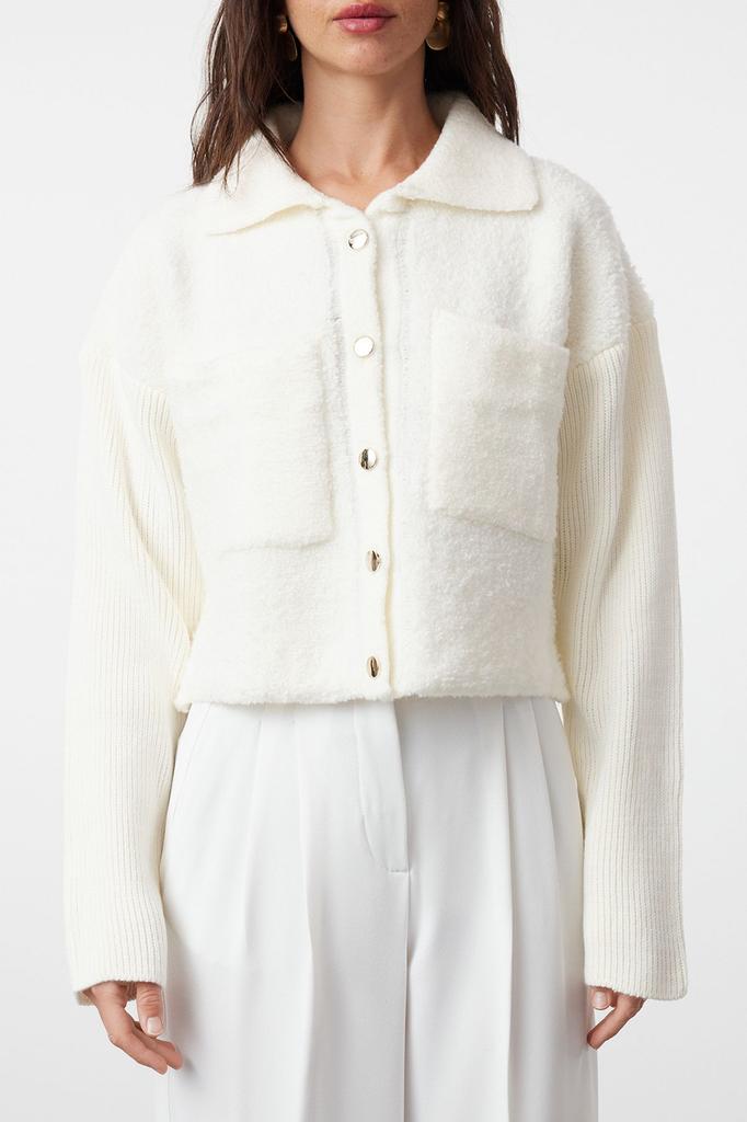 Женский модный стильный кардиган, норковый кардиган оверсайз, широкий крой, пальто с воротником-поло из букле, трикотаж, кардиган