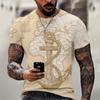 Fashionable Men's T-shirt with Anchor Printed Retro Short Sleeved T-shirt Pattern