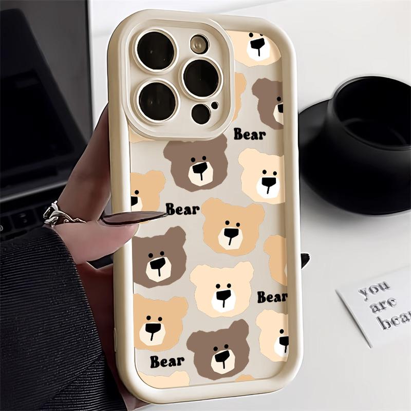 Милый Чехол-Медведь для IPhone 17 Air 16 11 12 13 Pro Max 14 15 Plus Мягкий Силикон Ударопрочный Прочный Модный Защитный Чехол