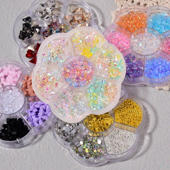 1 Box Nail Decals Cute 3D Effect Resin Nails Aurora Rhinestone Tools DIY