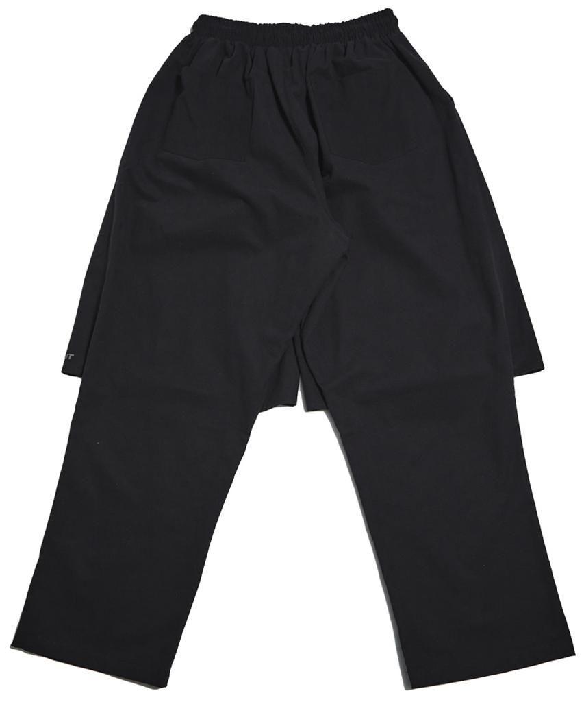 DISCO DONUT Elastic Waist Half-Cut Long Pants_Black
