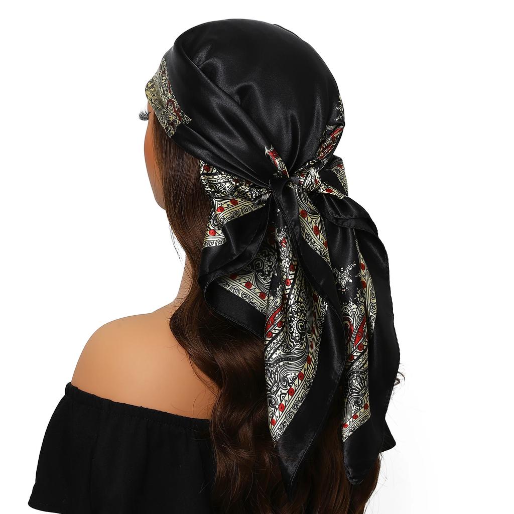 Head Scarf Women Luxury Brand Square 90*90cm Silk Foulard Satin Bandana Cheveux Soft Neckerchief Hijab Hair Scarves For Ladies