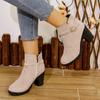 Мода 2024 года, ретро-ботфорты на высоком каблуке, женские высокие кожаные сапоги на квадратном каблуке, женские короткие ботильоны на круглом носке с заклепками на платформе, женские