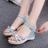 Fashion Women Summer Casual Flat Wedges Floral Lattice Sandals High-heeled Beach Female Shoes