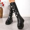 Высококачественные женские ботинки на платформе Модные панк с ремешками и пряжками Толстая подошва Мотоциклетные ботинки для женщин Рыцарские длинные ботинки Botas Mujer