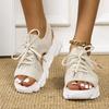 Women's Platform Sports Sandals, Casual Knitted Hollow Out Lace Up Peep Toe Shoes, Outdoor Non Slip Sandals