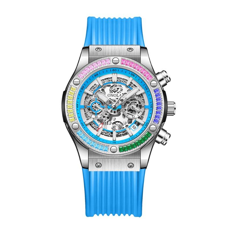 Fashion Top Brand New Rainbow Diamond Multifunctional Quartz Watch Men's Waterproof Tape Luminous Men's Wristwatch