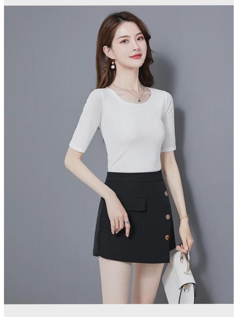 Korean Style Women's Mid-Sleeve T-Shirt, Slim Fit, Five-Point Sleeves, Perfect As Inner Layer or Outer Top for Spring and Autumn 2022