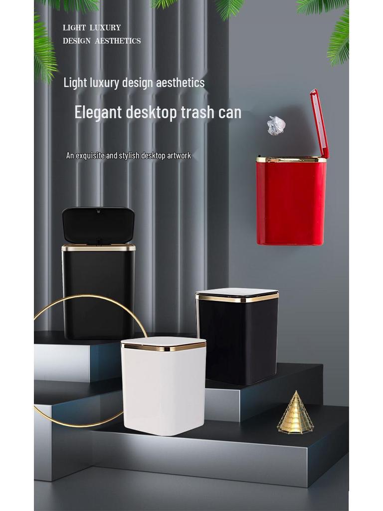 Mini Cute Press-Type Pop-Up Lid Desktop Trash Can, Wall-Mountable, Simple Square Design