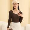 Women's Round Neck Slimming Coconut Oil Infused Shirt - Solid Color, Skin-Friendly, Versatile for Autumn/Winter.