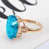 Rose Gold Plated Aquamarine & Topaz Open Ring with Oval Diamond-Accented Colored Gemstones