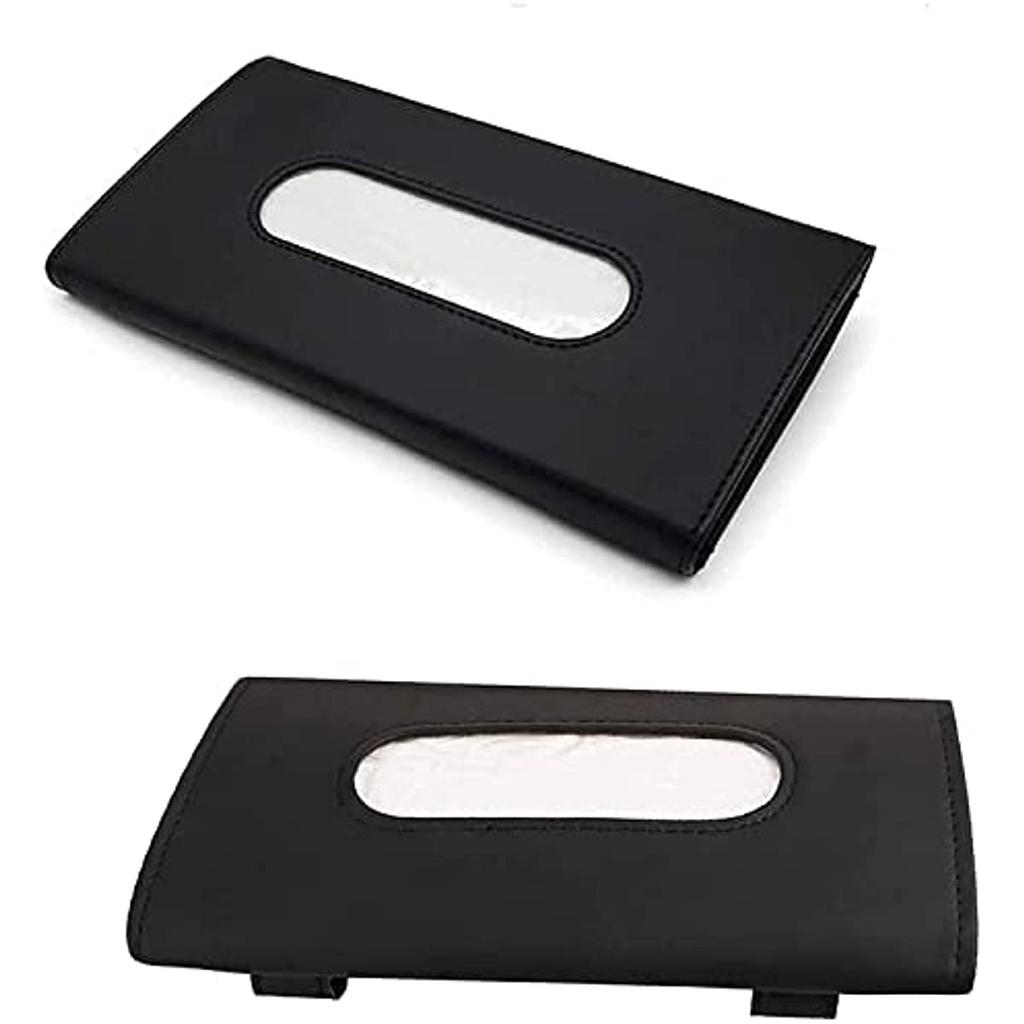 Car Visor Tissue Holder PU Leather Napkin Cover Paper Tissue Dispenser For Visor & Backseat Vehicle Black Black-02