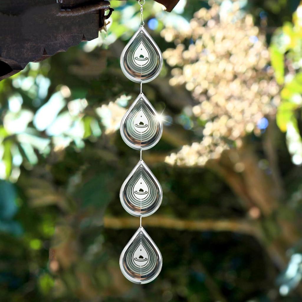 10 см Вращающийся ветряной колокольчик в форме капли воды: Креативный 3D металлический вертушка и отпугиватель птиц