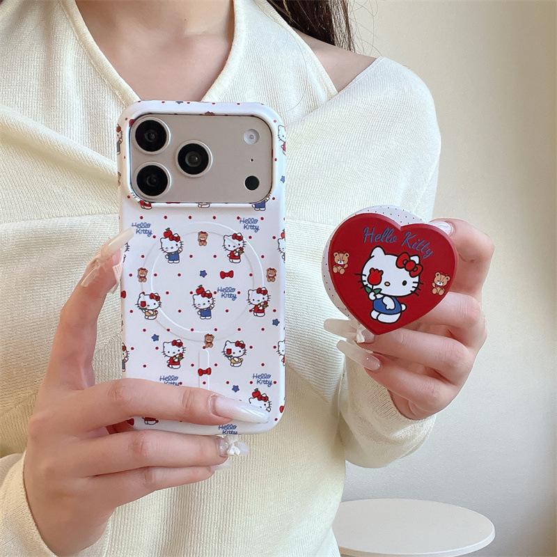 Чехол для iPhone 17/16 Pro Max/15 Pro с магнитной подставкой и рисунком кота в горошек, девчачий