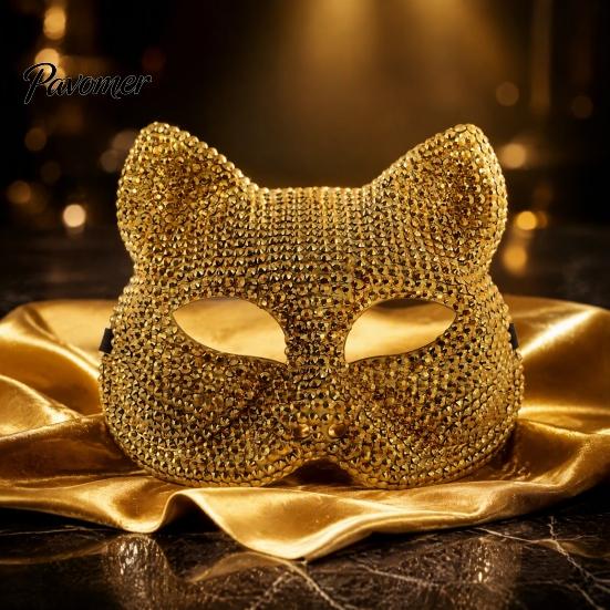 Luxury Rhinestone Costume Mask Full Halloween Mask, Sparkling Skull And Cat Face Carnival Adjustable Elastic Straps for Theme Dances Decorative Party