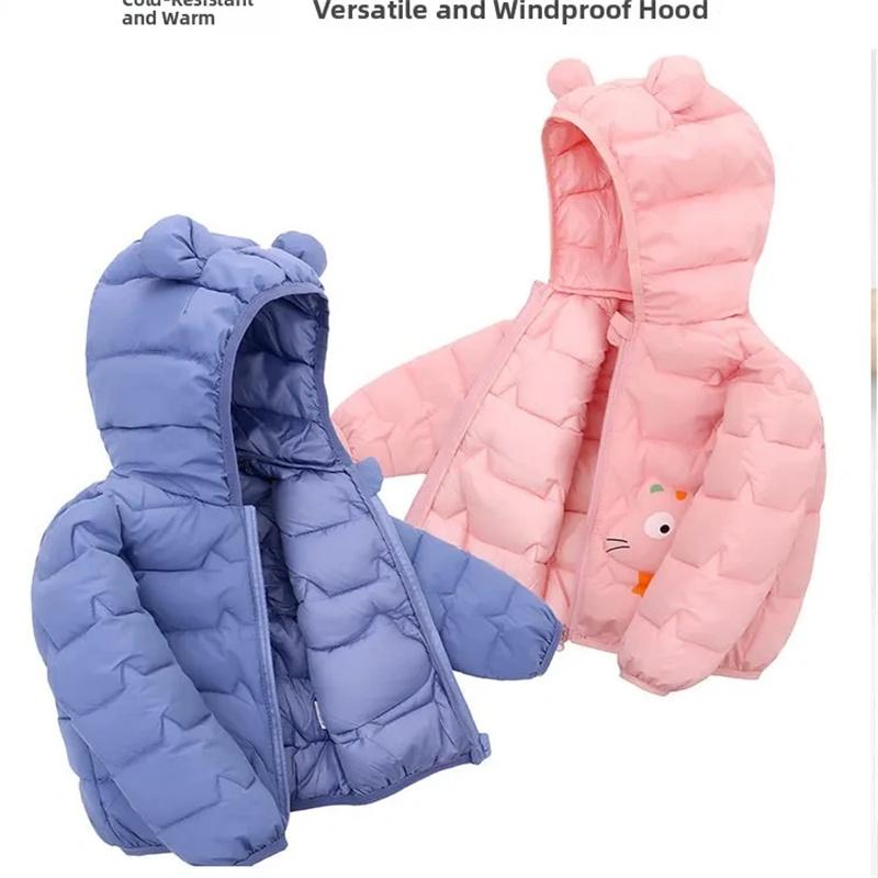 Детские легкие пуховики с капюшоном для мальчиков и малышей, теплая верхняя одежда, осенние пальто для девочек, повседневная одежда с рисунком динозавра