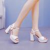 Square toe Strap Buckle White Women Gladiator Sandals Summer Platform Wedges Thick High heels Chunky Shoes Party Shoes