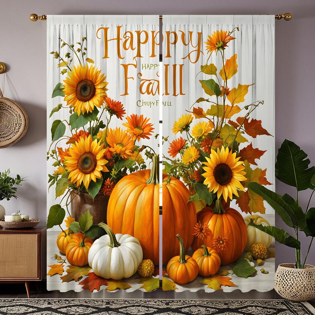 2 шт. HD Осенний фестиваль урожая Подсолнух цветочный горшок тыква декоративная занавеска Желтая завязка цифровая печать занавеска Home Decora