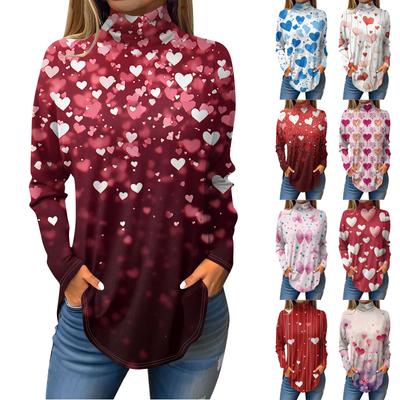 Футболки для женщин, осенние повседневные рубашки с длинным рукавом, толстовка с принтом, топ с высоким воротом, пуловер