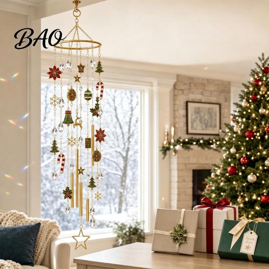 Winter Seasonal Window Hanging Decor DIY Christmas Wind Chime Kit, Faux Crystal Bead Ornament Craft Set Unique Holiday Present for Friends with Metal