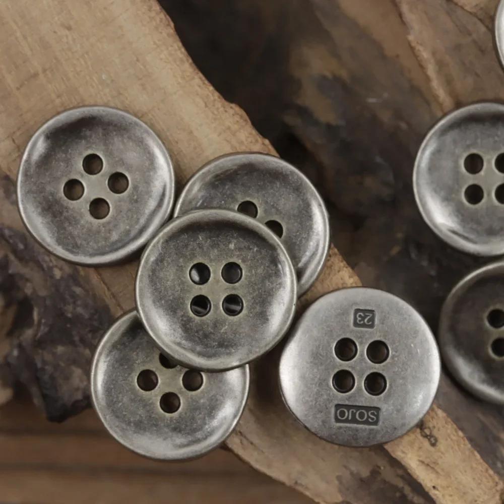 10pcs Fashionable Metal Buttons 11/15/20mm Round 4-hole Buttons Antique Metal Color Button Clothing Accessories