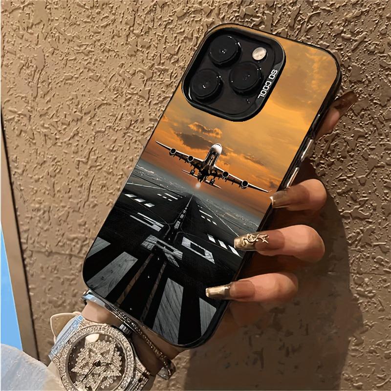 Чехол для телефона Yuanqi Закат Аэропорт Самолет Подходит для iPhone 17 16 15 14 13 12 11 Pro/Max/Plus Противоударный и защищающий от падений