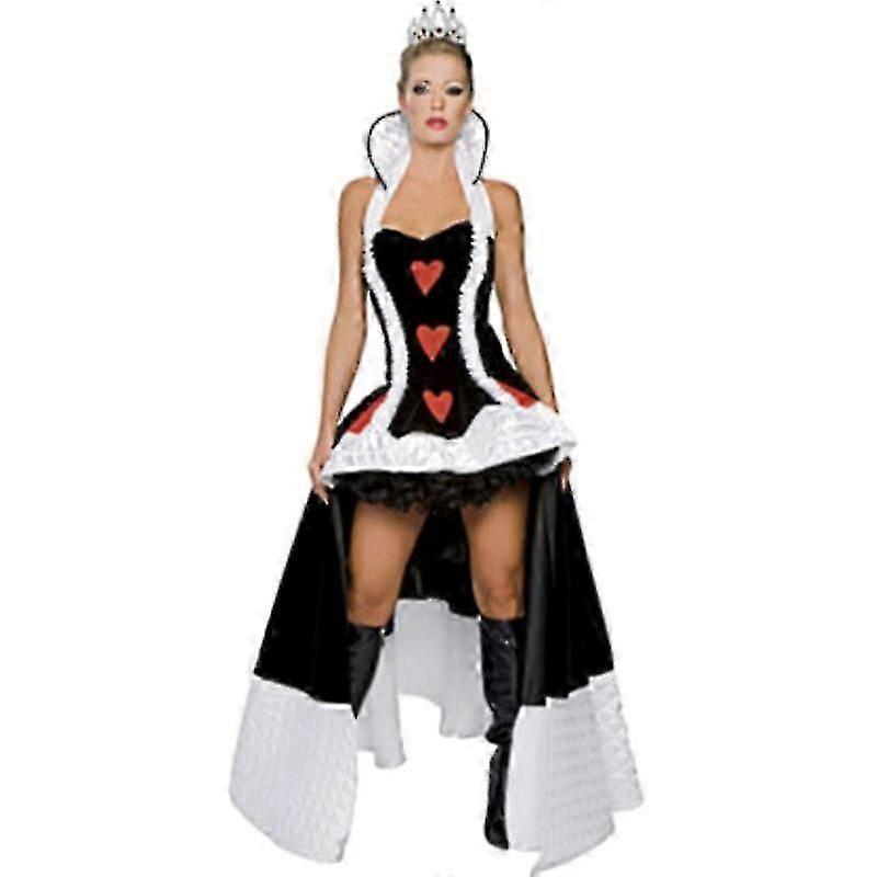 Women's Queen of Hearts Deluxe Costume Adults Halloween Costume Casino Poker Lady Performance Outfit Witch Vampire Queen Dress