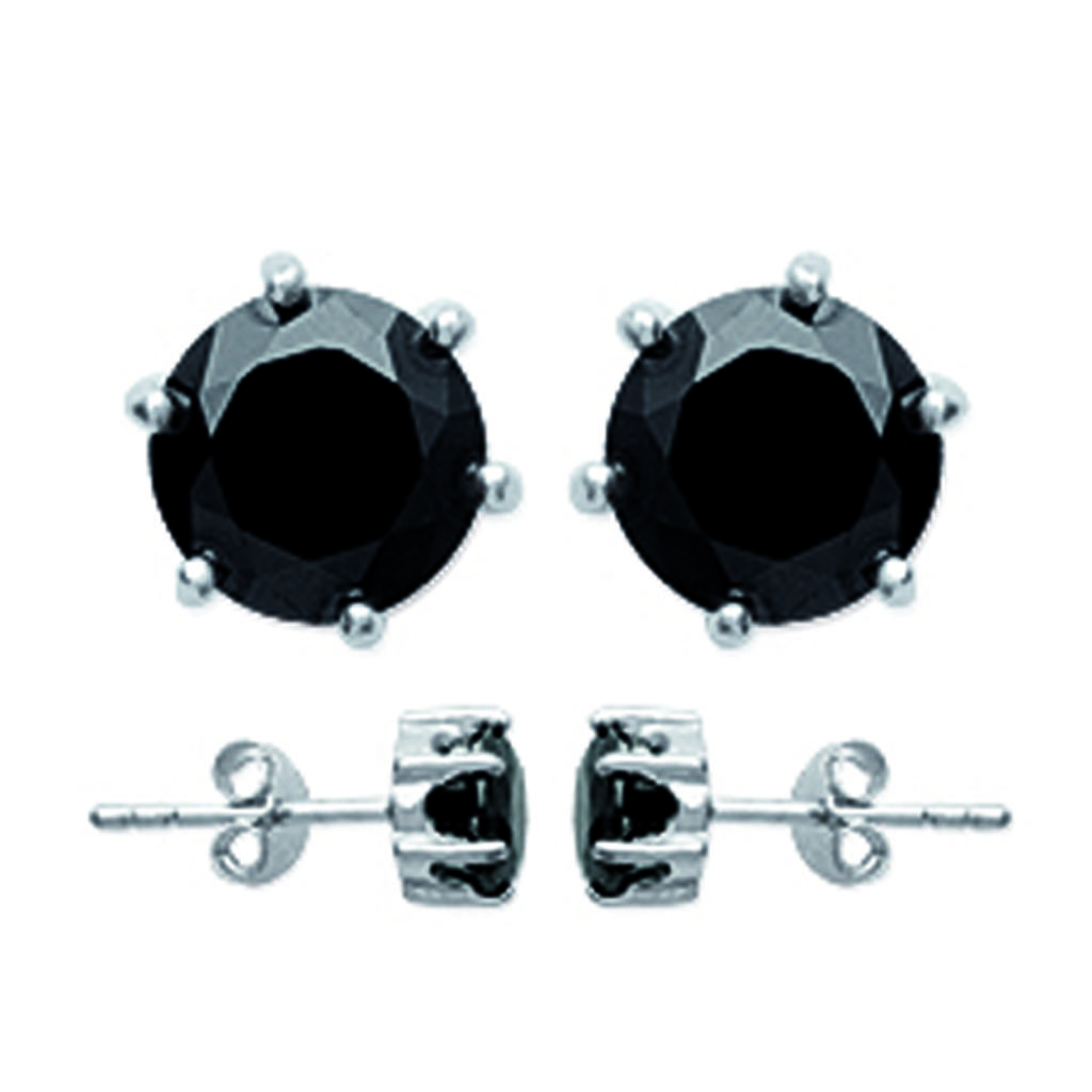 Les Trésors De Lily [R2938] - Silver Black 'Essentiel' Silver Earrings (rhodium) - 6 Mm