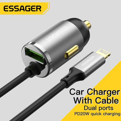 Essager Автомобильное зарядное устройство 20 Вт с кабелем быстрой зарядки Pd3.0 Qc Usb Быстрое автомобильное зарядное устройство USB для Xiaomi Iphone 14 13 Зарядное устройство для мобильного телефона
