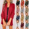 Женский повседневный кардиган с открытым передом и лацканами, длинный рукав, рабочий костюм, куртка, пальто