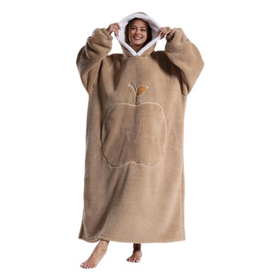 Winter Wearable Blanket Bathrobe with Big Pocket Thick Double-sided Fleece Loose Long Sleeves Pajamas Heat Retention Full Protection Home Lazy