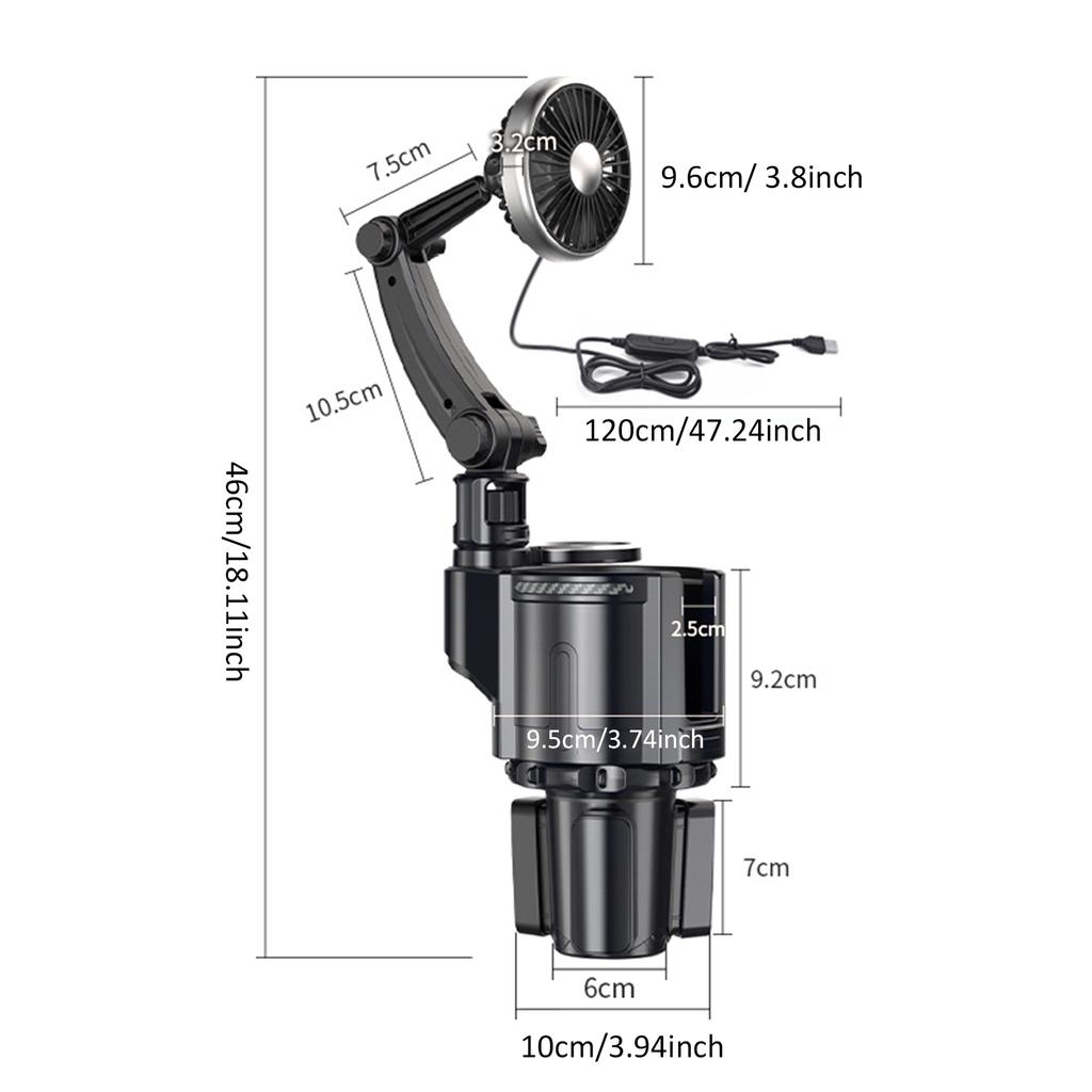 Многофункциональный автомобильный подстаканник, автомобильный вентилятор с атмосферным освещением, 3 скорости регулировки ветра, Plug and Play