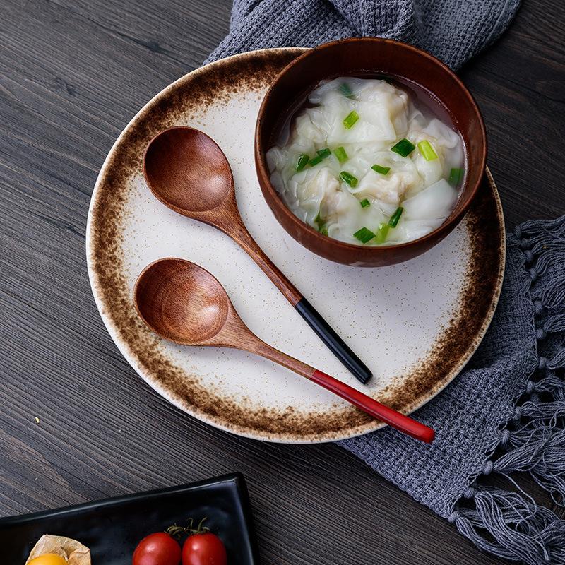 2Pcs Small Wooden Spoons Japanese Style Soup Dessert Spoon Cute Teaspoon Coffee Mixing Spoon Kitchen Natural Wood Tableware