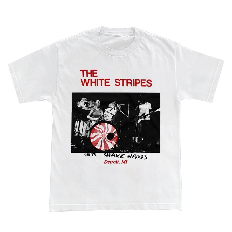 The White Stripes Американская уличная одежда Рок Свободная футболка с белыми полосками