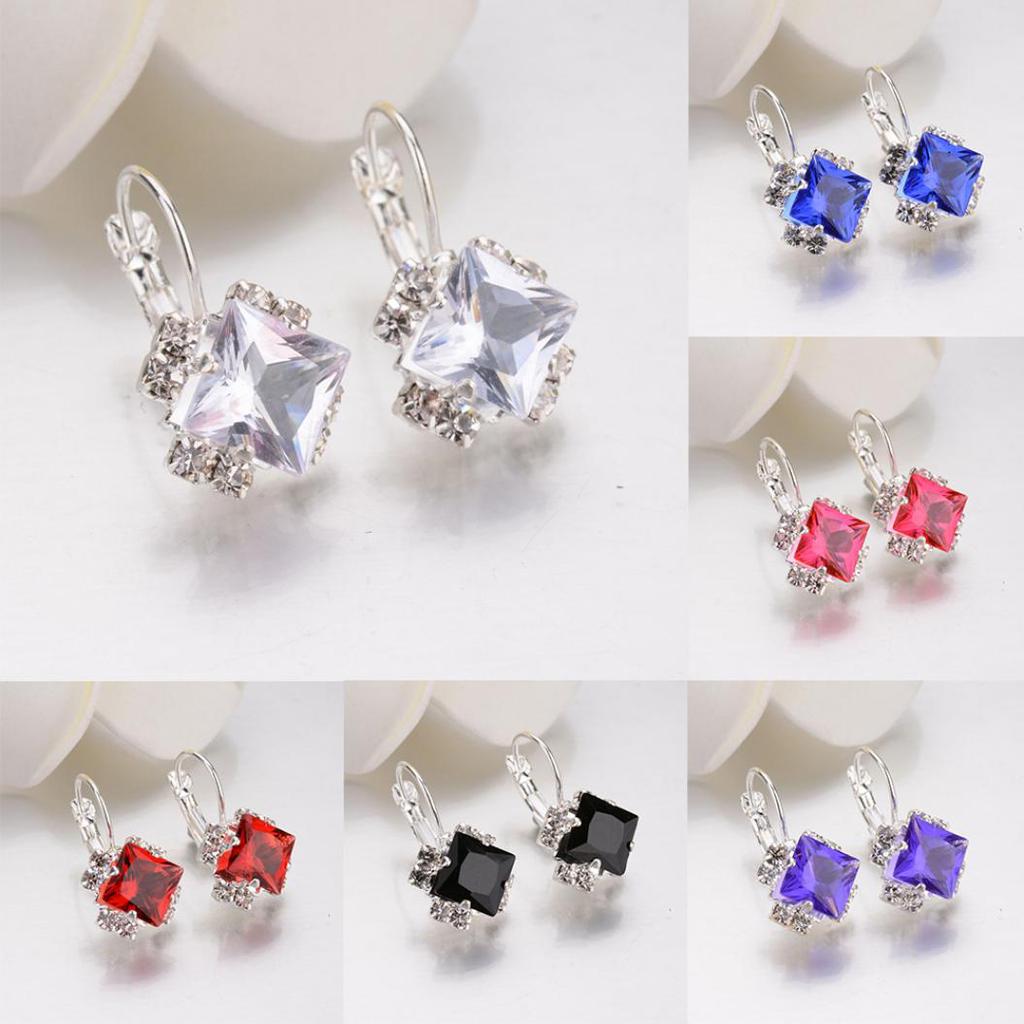 Fashion Women Shiny Rhinestone Leverback Earrings Wedding Engagement Jewelry