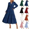 Women's Fashion V-Neck Layered Ruffle Button Embellished Long Sleeve Casual Dresses