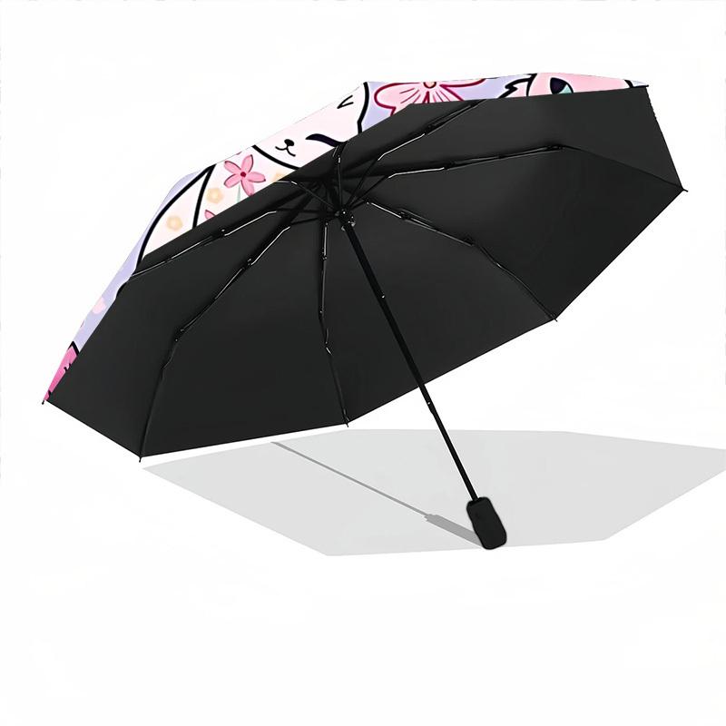 1pc Cat Floral Pattern Automatic Folding Umbrella - Portable Collapsible 8-Rib Umbrella for All Seasons Durable Canopy yy251119121
