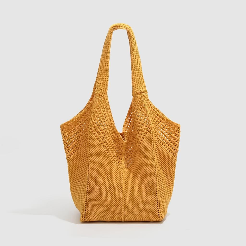Ladies' Large Capacity Bohemian Knitted Crocheted Shoulder Bag, Fashionable Hollow Woven Tote Bag, Beach Vacation and Leisure Outing, Beach Bag