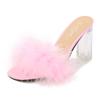 Women Clear Heels Sandals Fluffy Slippers Furry Slides for Women
