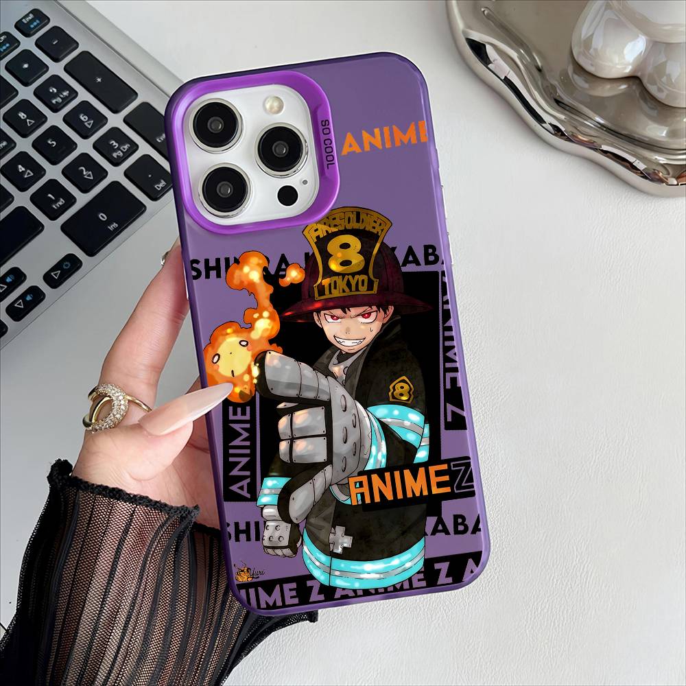 Anime Fireforce Phone Case For IPhone 16 15 14 13 12 17 Pro Max Special Metal Silver Button Electroplated Mobile Device