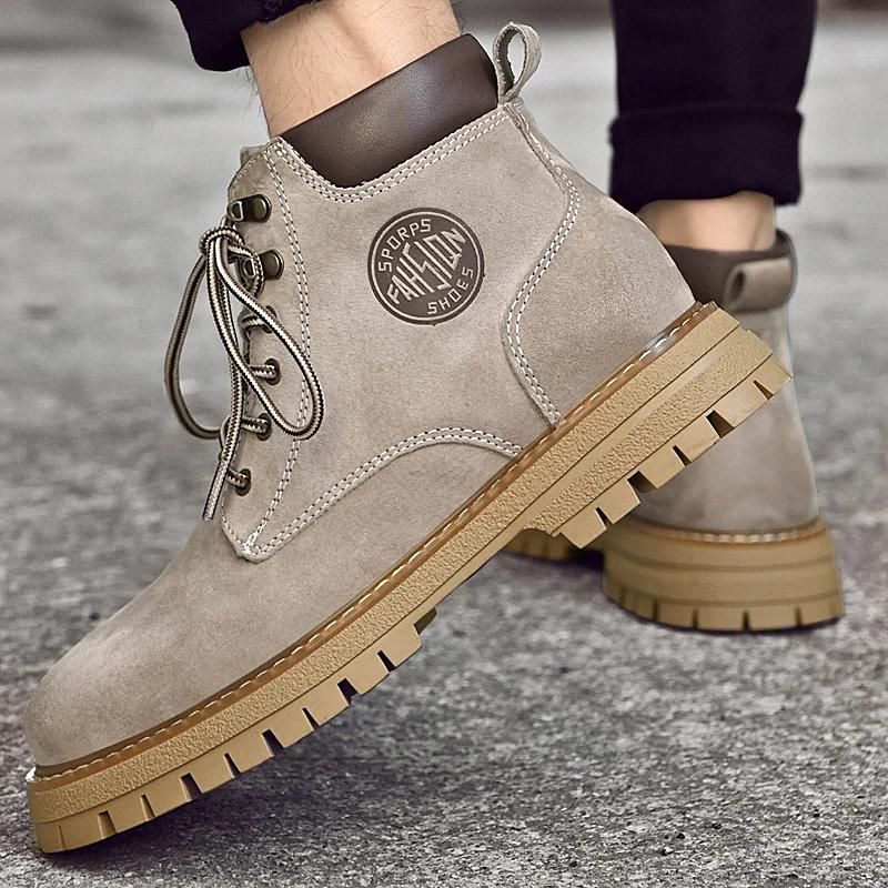 Высококачественные классические ботинки на шнуровке средней высоты, повседневные мотоциклетные ботинки, теплые износостойкие рабочие ботинки для улицы, короткие мужские ботинки