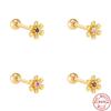 Light Luxury S925 Sterling Silver Wind Five-Petal Flower Diamond Thread Perforated Earrings Piercing