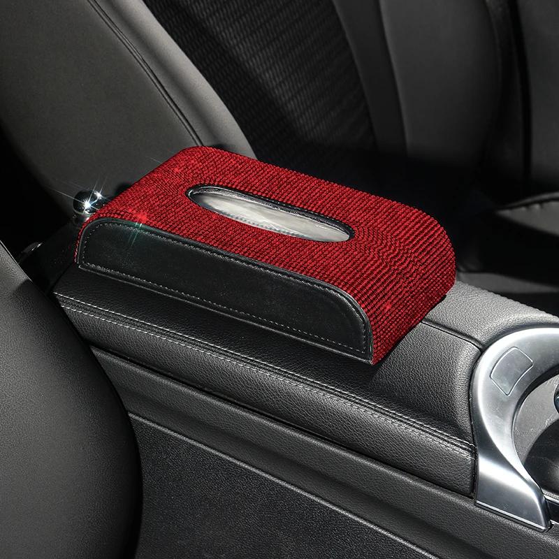 Блестящий кристальный автомобильный бокс для салфеток, роскошный из ПУ кожи, автоматический держатель для бумажного бокса, чехол-подставка, автомобильные аксессуары для дома и офиса